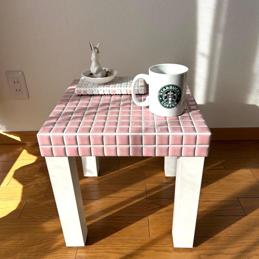 25角タイル サイドテーブル ピンク 36cm