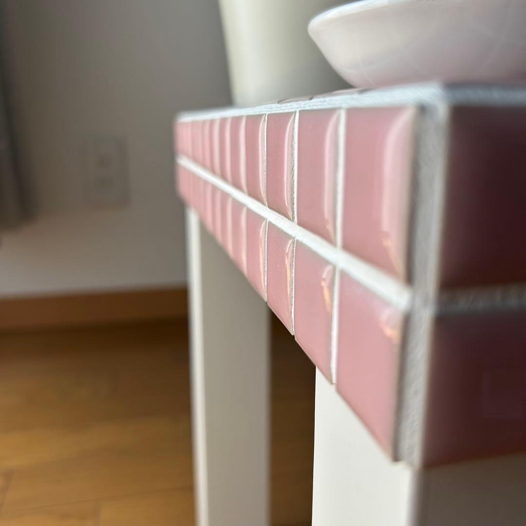 25角タイル サイドテーブル ピンク 36cm