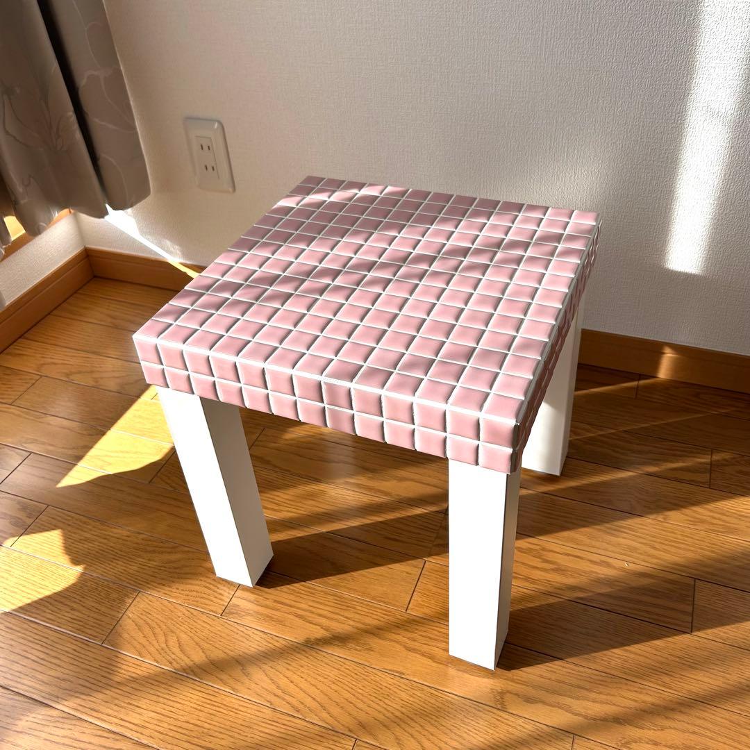25角タイル サイドテーブル ピンク 36cm
