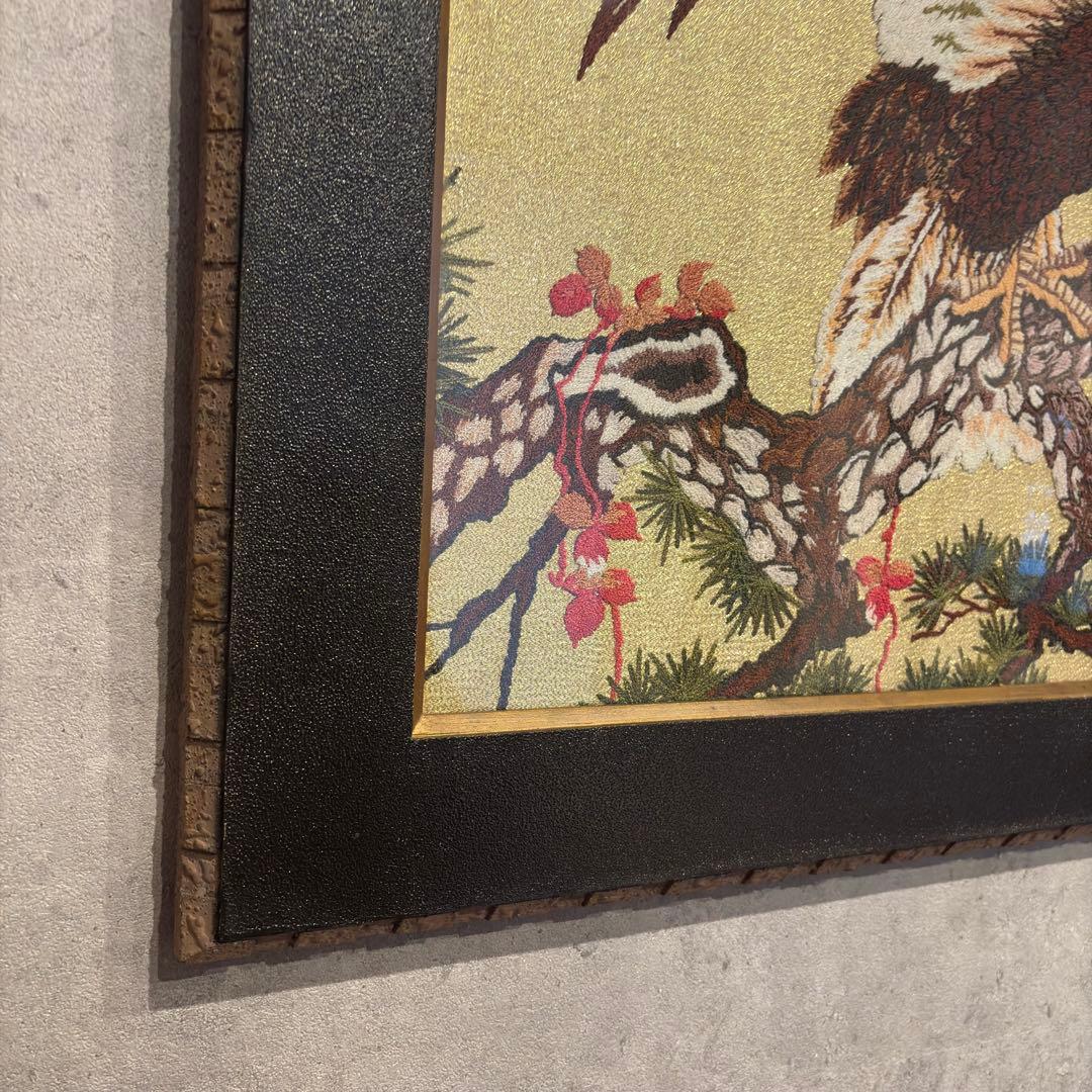 文化刺繍　昭和レトロ 額縁 大型 鷲 イーグル 刺繍画 刺繍アート 鷹 松
