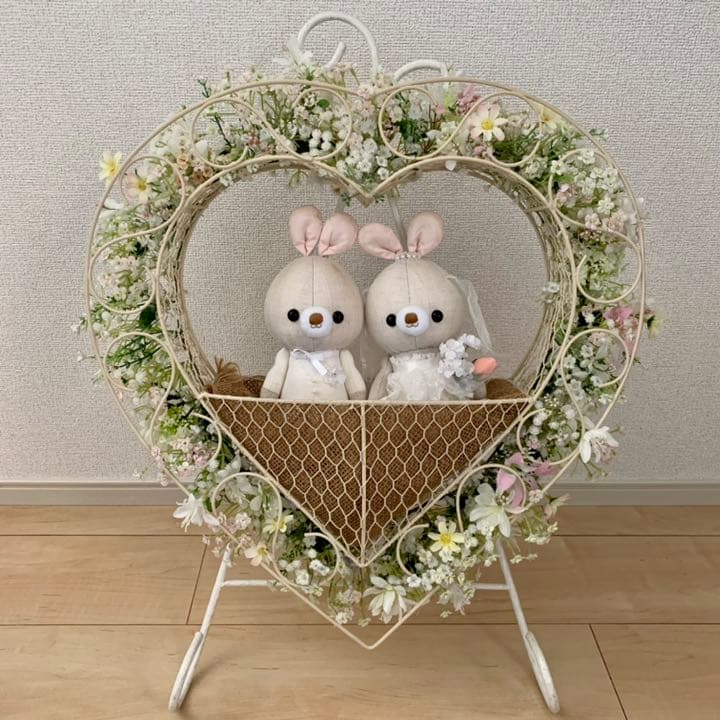 ハート　花かご　ブライダル　置物