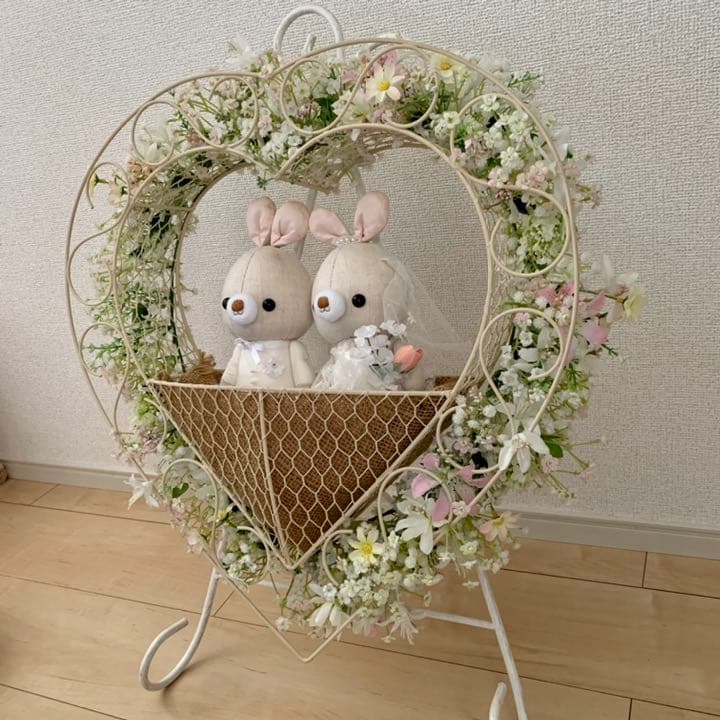 ハート　花かご　ブライダル　置物