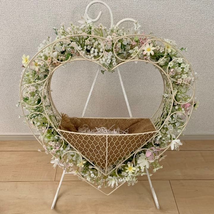 ハート　花かご　ブライダル　置物