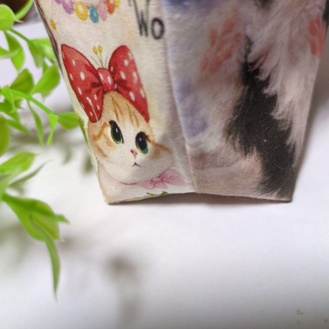 クロム様ご確認用♥フラットポーチ♥レース付き♥片面パネル生地♥可愛い猫ちゃん
