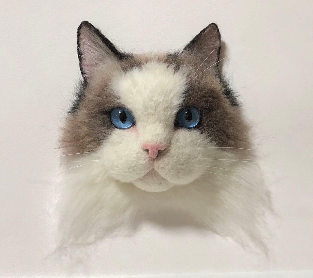羊毛フェルト　オーダー　猫　顔半立体
