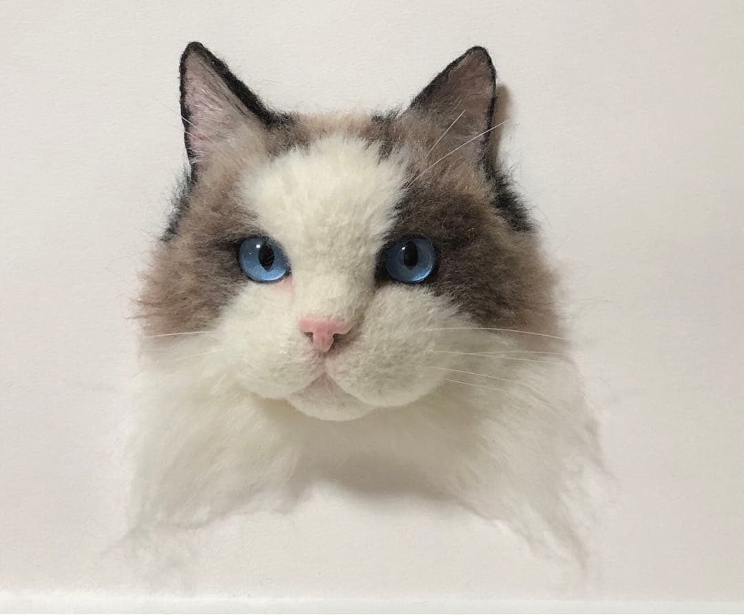 羊毛フェルト　オーダー　猫　顔半立体