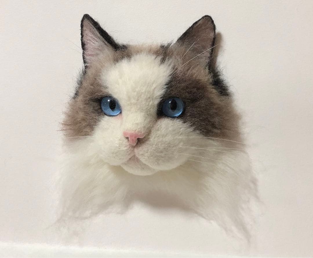羊毛フェルト　オーダー　猫　顔半立体