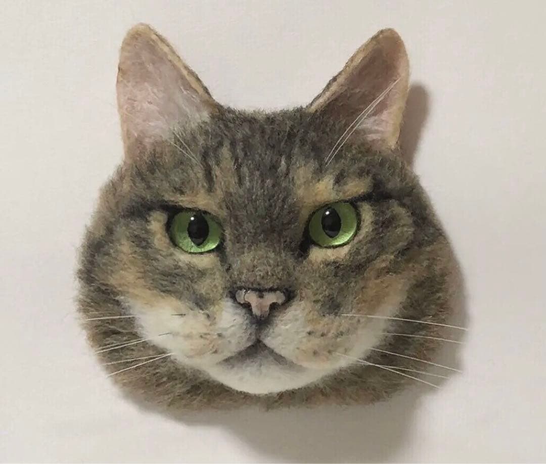 羊毛フェルト　オーダー　猫　顔半立体