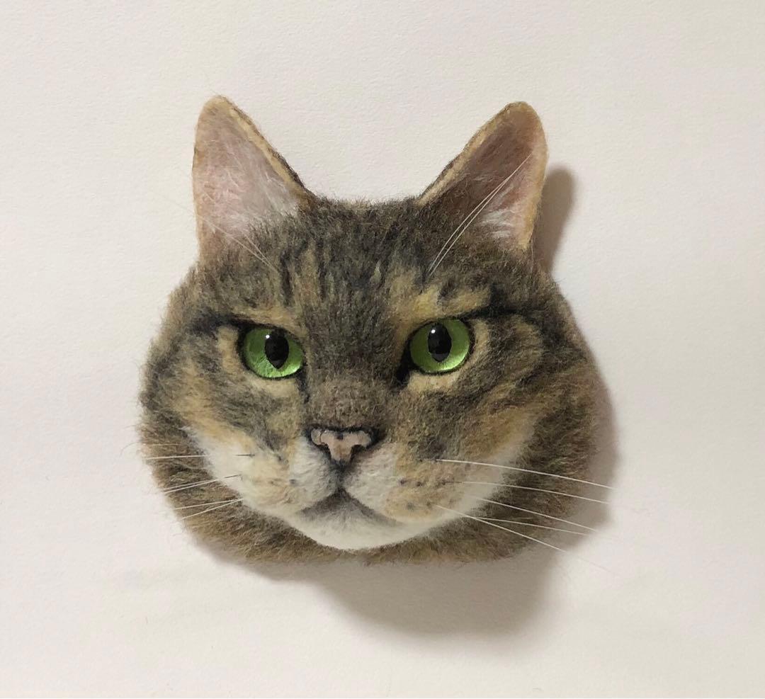 羊毛フェルト　オーダー　猫　顔半立体