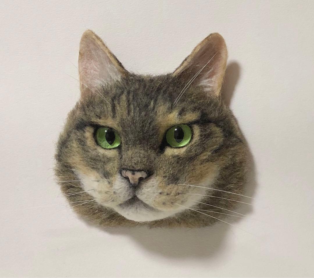 羊毛フェルト　オーダー　猫　顔半立体