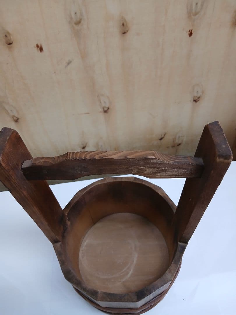 木製持ち手付きバスケット