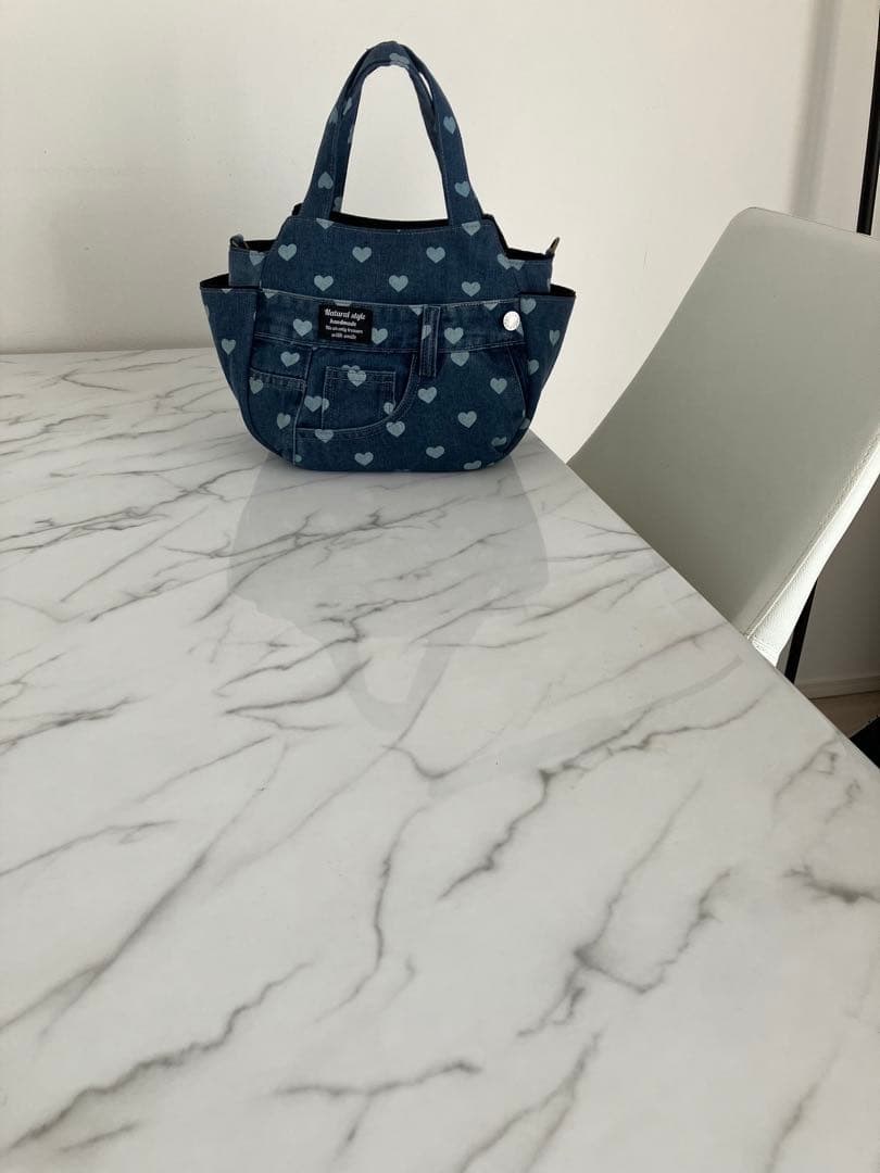 1022 コロ葱(マロ)　ハート柄デニムリメイクバック　ハンドメイド