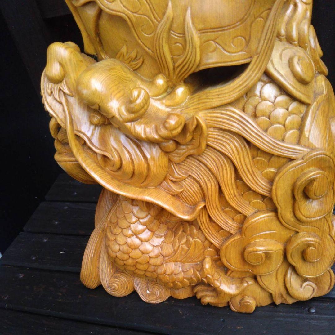 古美術品　木彫り仏昇り龍　縁起物　辰年　開運　置物オブジェ