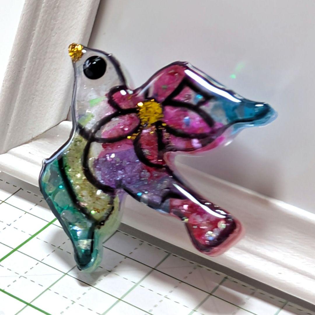 鳥　1　レジンヘアゴム　花　ステンドグラス