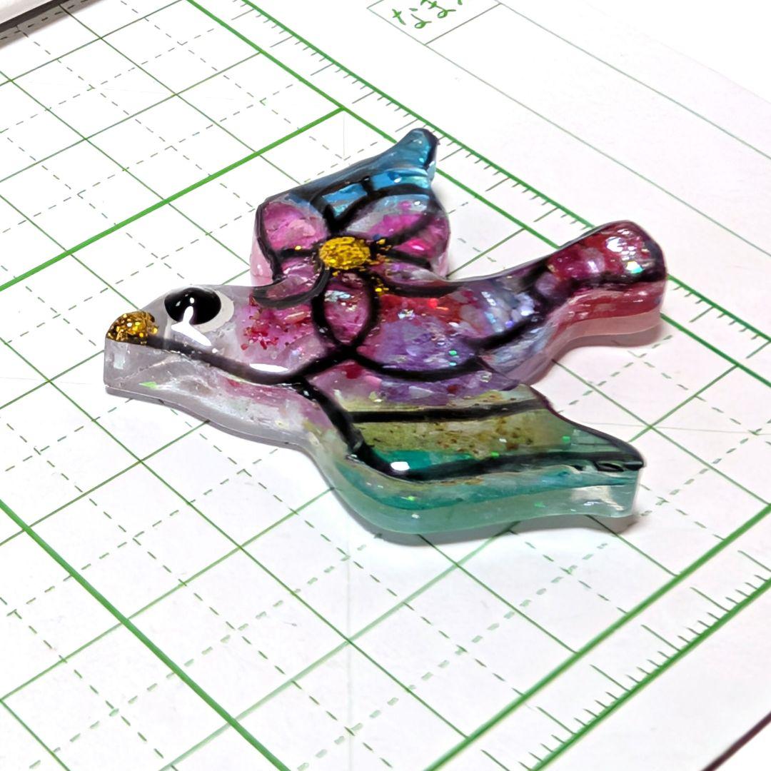 鳥　1　レジンヘアゴム　花　ステンドグラス