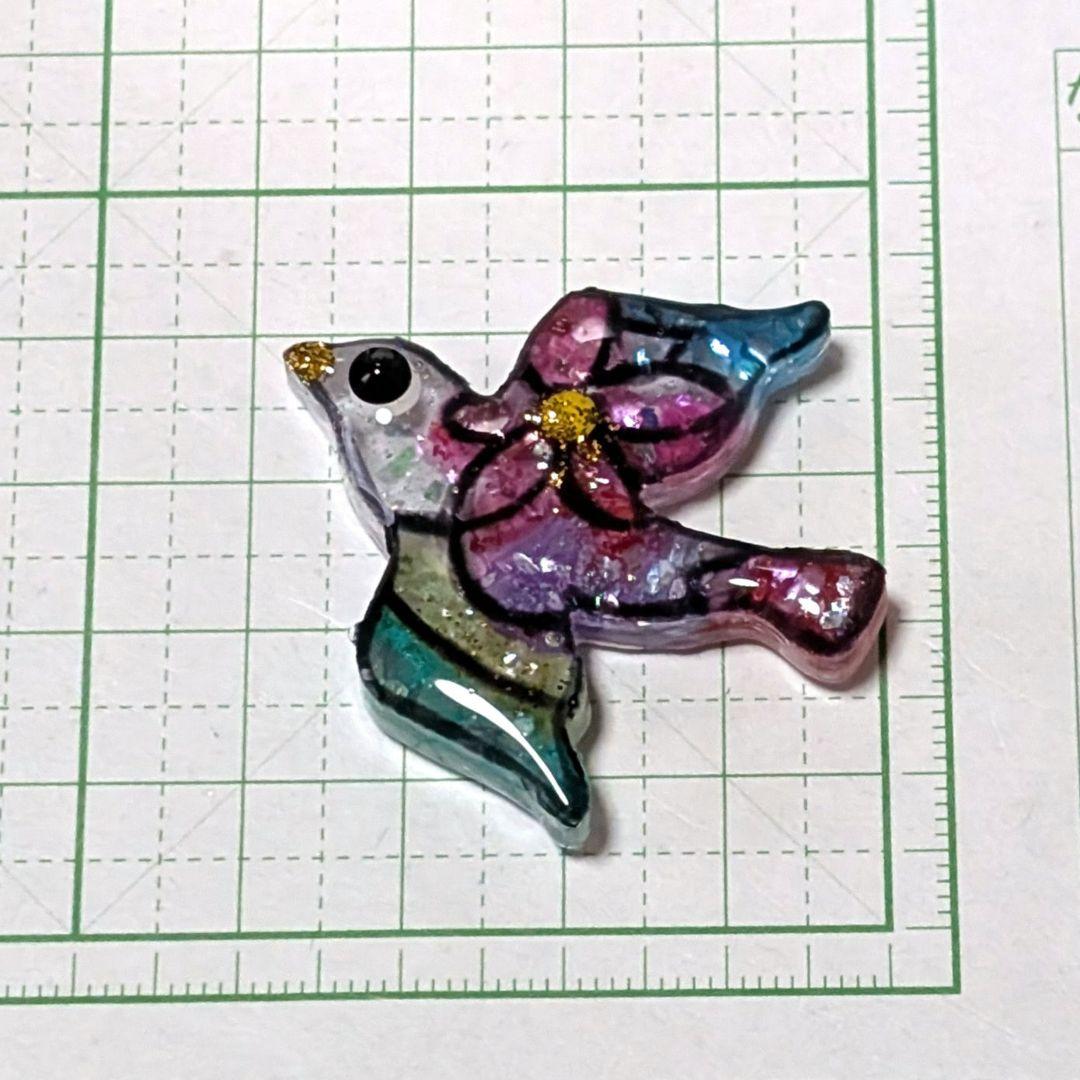 鳥　1　レジンヘアゴム　花　ステンドグラス
