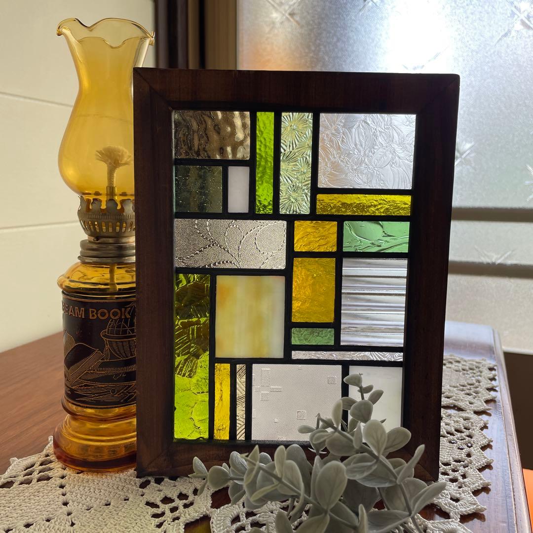 ステンドグラス　パネル　モザイクアート　ミモザ