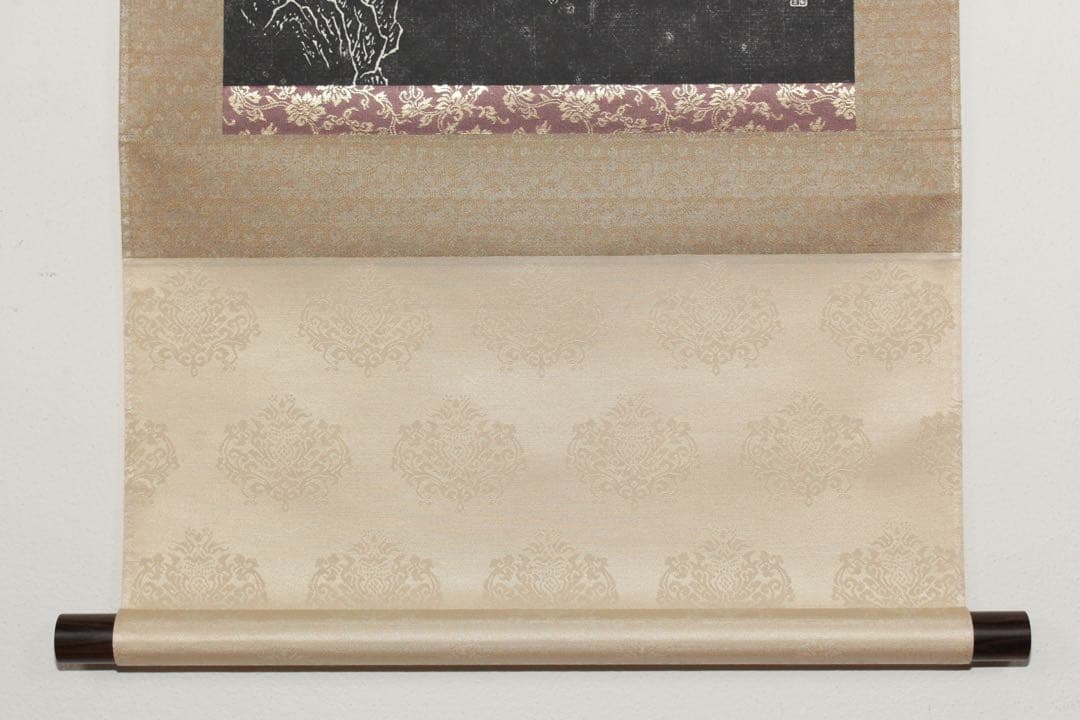 No5451 掛軸　拓本〈 唐寅　文徴明〉　観音画賛　般若心経　紙本　送料無料