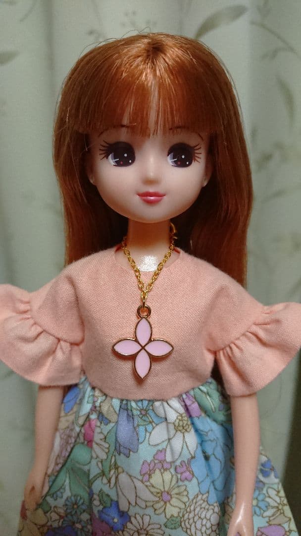 N183 リカちゃん ネックレス ピアス 5点セット ハンドメイド ピンク 花
