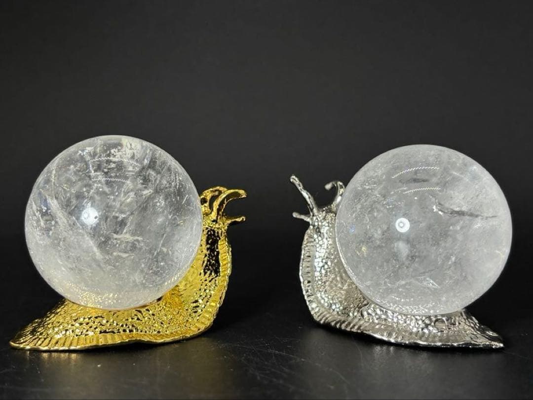 天然石　カタツムリと水晶スフィア　虹入り　金銀2体セット　最終値下げ他