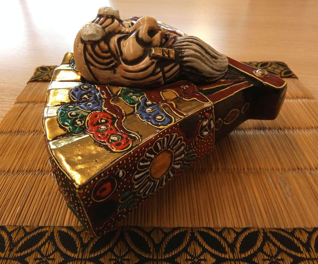 九谷焼　色絵扇面・扇型　香炉　たたみ付き