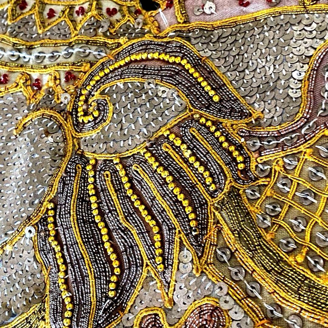 金運最強 金色の象 豪華刺繍 壁飾り 大型130cm タイ工房 アート