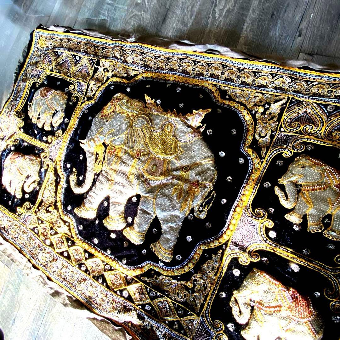 金運最強 金色の象 豪華刺繍 壁飾り 大型130cm タイ工房 アート