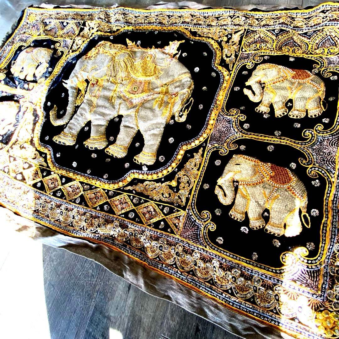 金運最強 金色の象 豪華刺繍 壁飾り 大型130cm タイ工房 アート