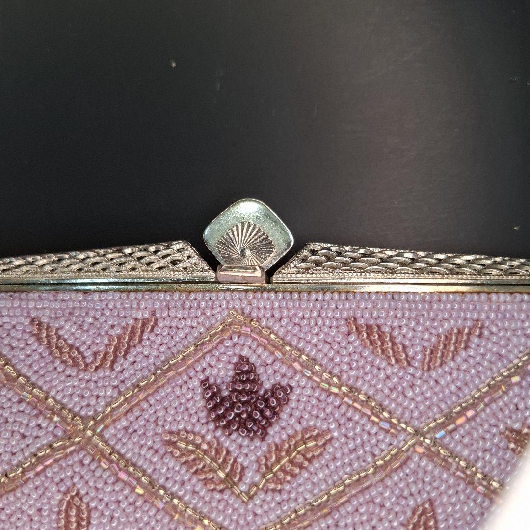 昭和レトロ　【未使用品】　総ビーズバッグ&手鏡付き