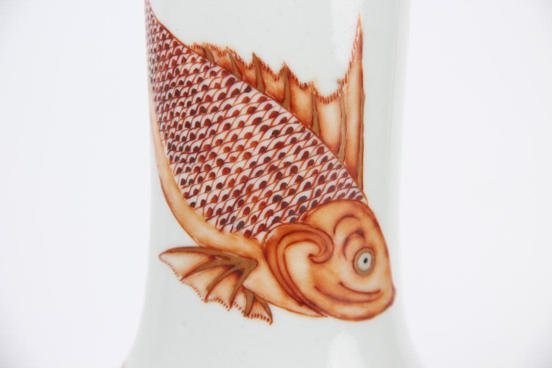 中国美術　白地紅彩　魚図　天球瓶　古陶磁器　花瓶 JX2119