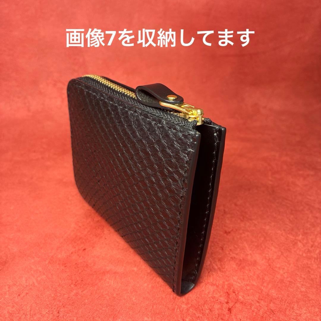 L字ファスナー革財布　ハーフサイズ財布　ミニ財布　パイソン　蛇革　黒　ブラック