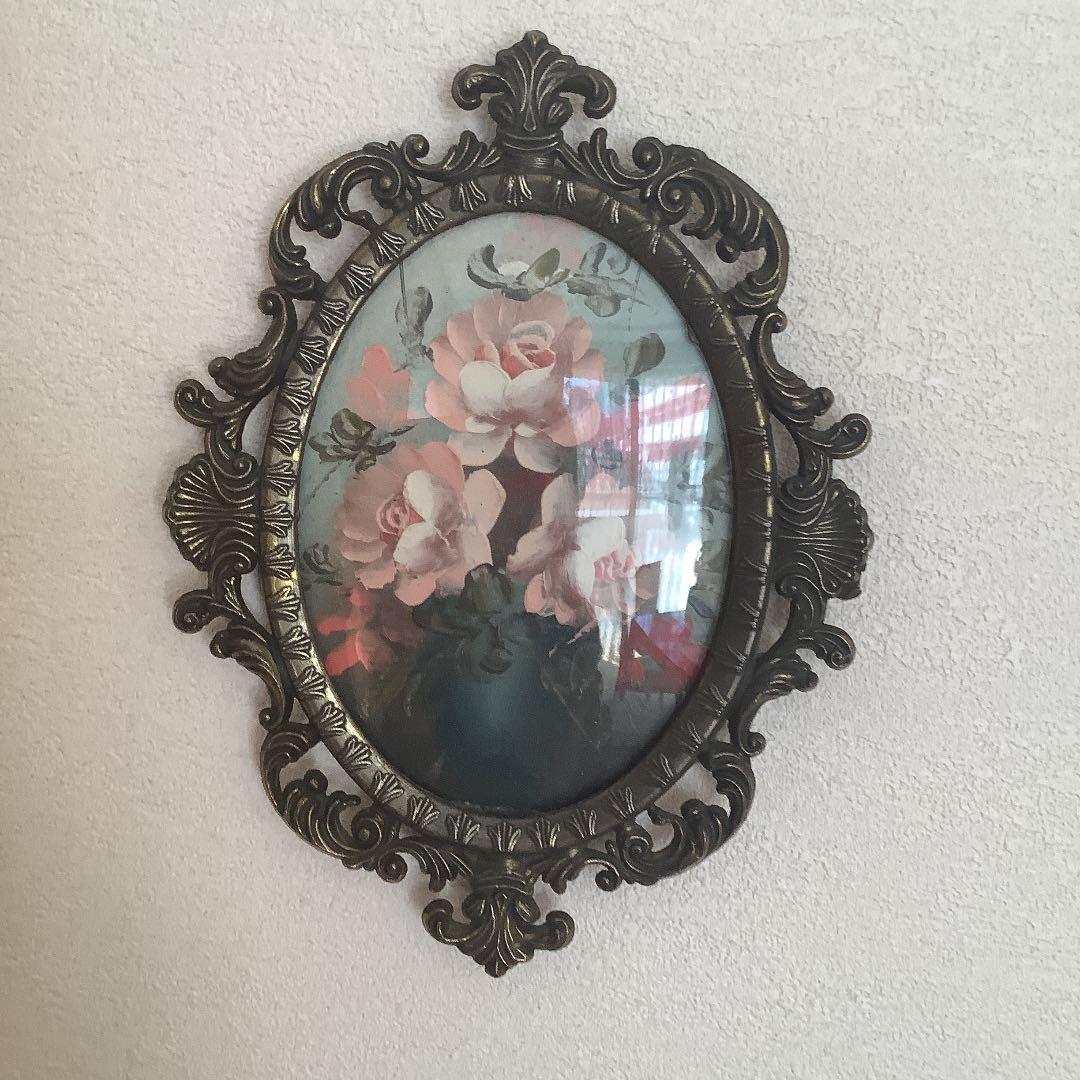 アンティーク　絵画　油絵　美しい薔薇の壁掛け