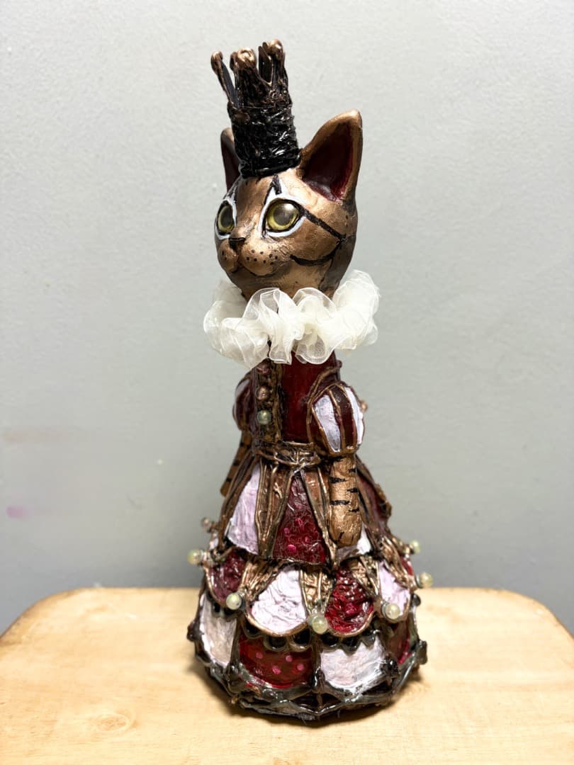 機械猫02 貴婦人猫オブジェ【ハンドメイド