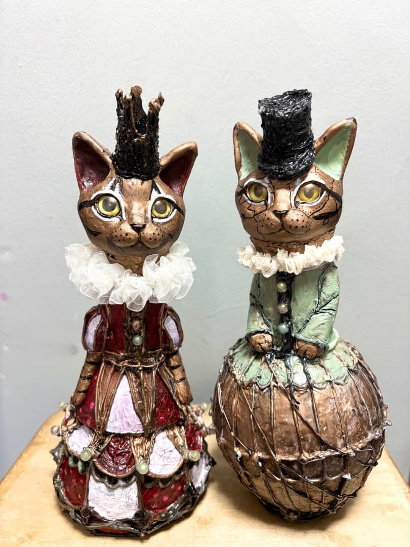 機械猫02 貴婦人猫オブジェ【ハンドメイド