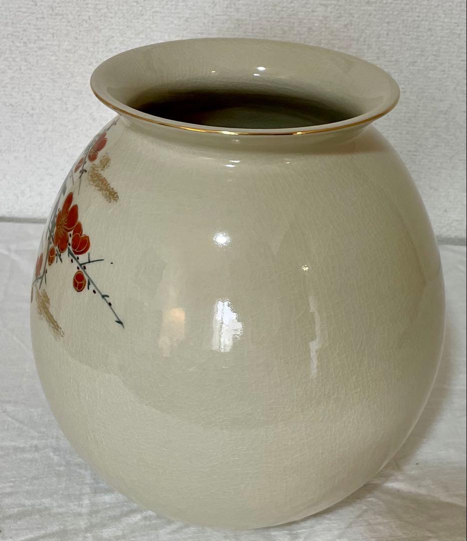 九谷焼 陶仙造 梅鳥図 金彩 花瓶 共箱付 高さ24cm