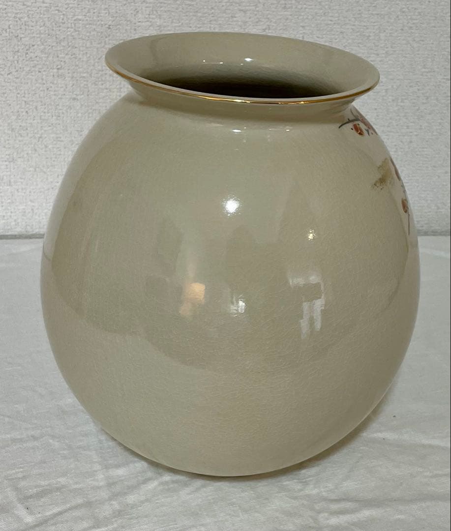 九谷焼 陶仙造 梅鳥図 金彩 花瓶 共箱付 高さ24cm