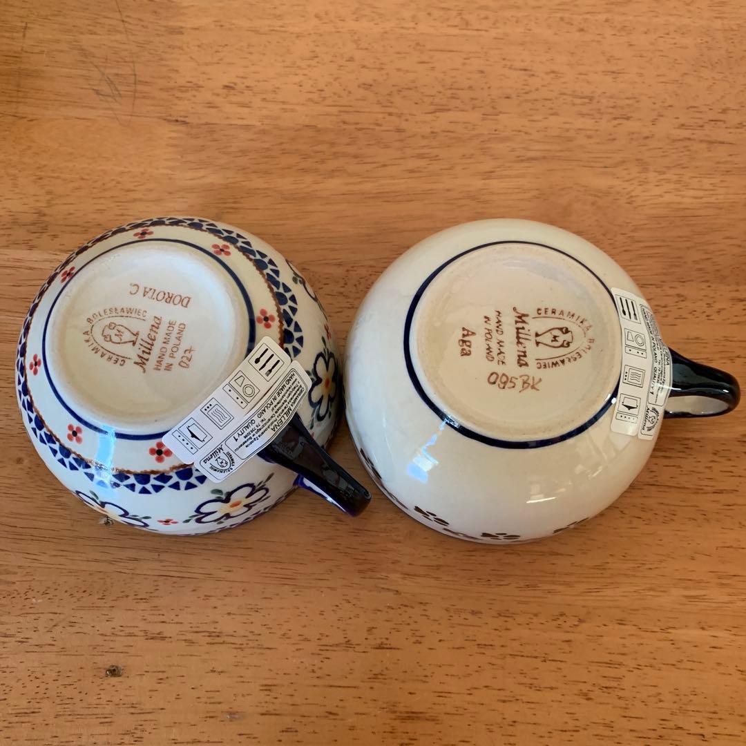ポーランド陶器のスープカップ2個セット