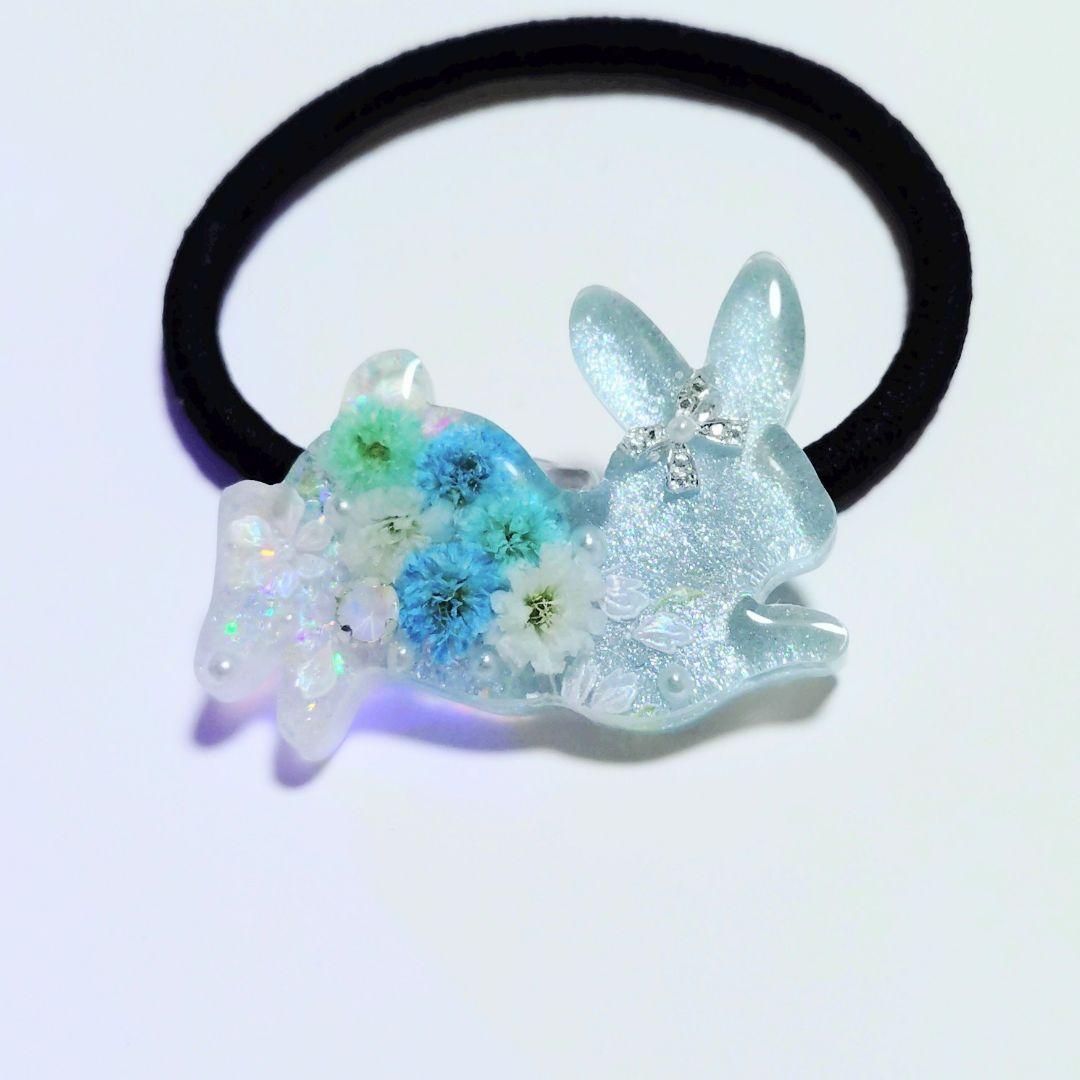 No.413　レジン ヘアゴム マグネット ピンバッジ 桜うさぎ透け感あり