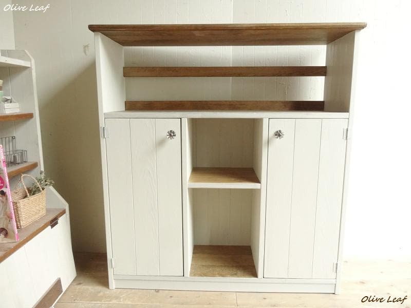 サイズオーダー可能！２枚大扉キャビネット●シャビーホワイト天然木無垢材●受注製作