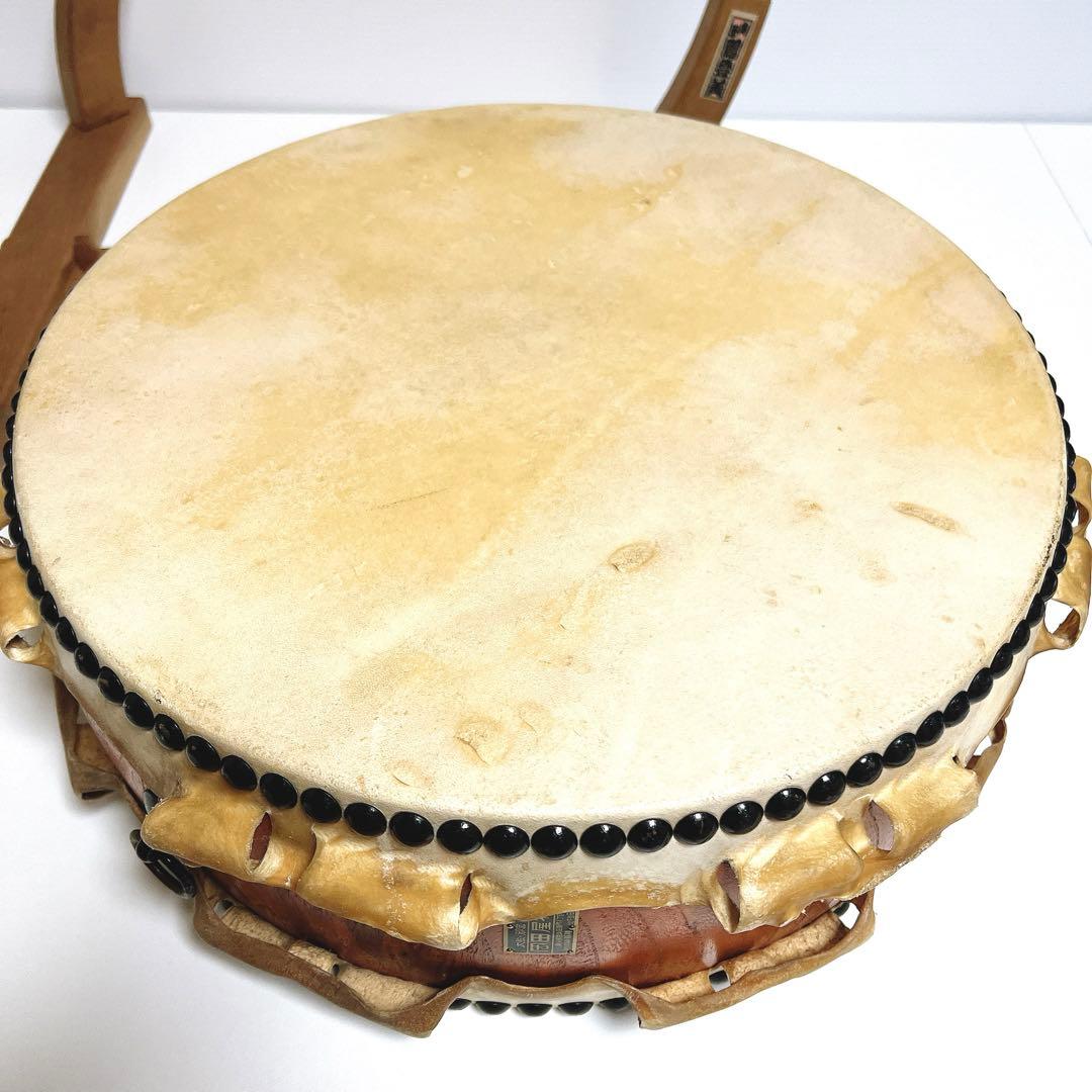 【美品】　岡田屋布施 台座　平太鼓 40cm×15cm バチ付き　和太鼓　打楽器