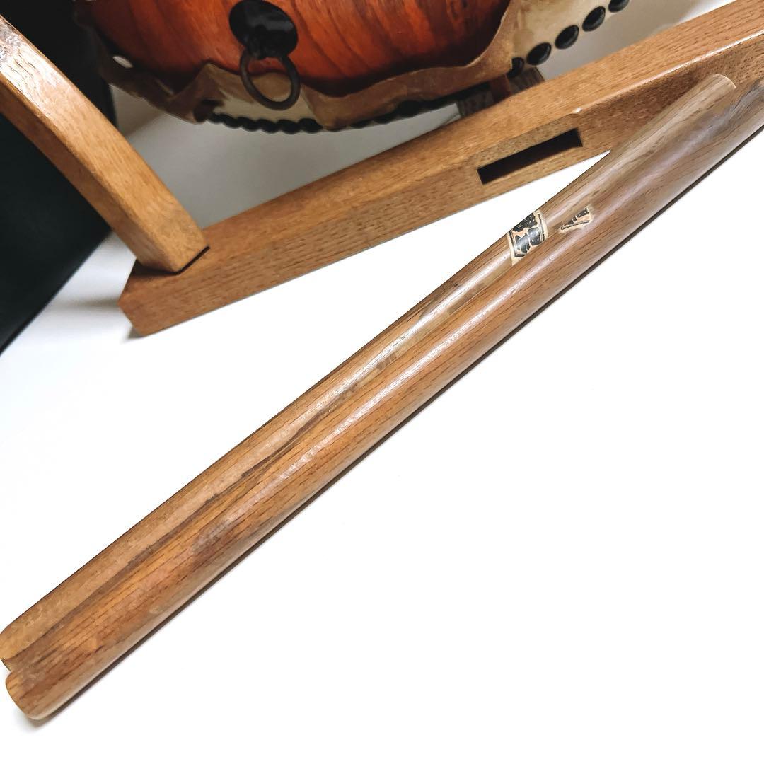 【美品】　岡田屋布施 台座　平太鼓 40cm×15cm バチ付き　和太鼓　打楽器