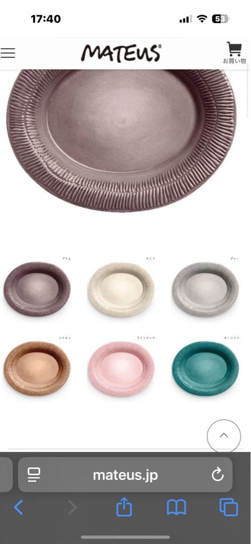 マテュース ストライプス オーバルプレート オーシャン　1枚