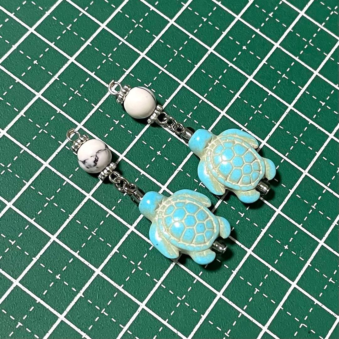 天然石 マリン ピアス ホヌ 亀 ハウライト ターコイズ シルバー