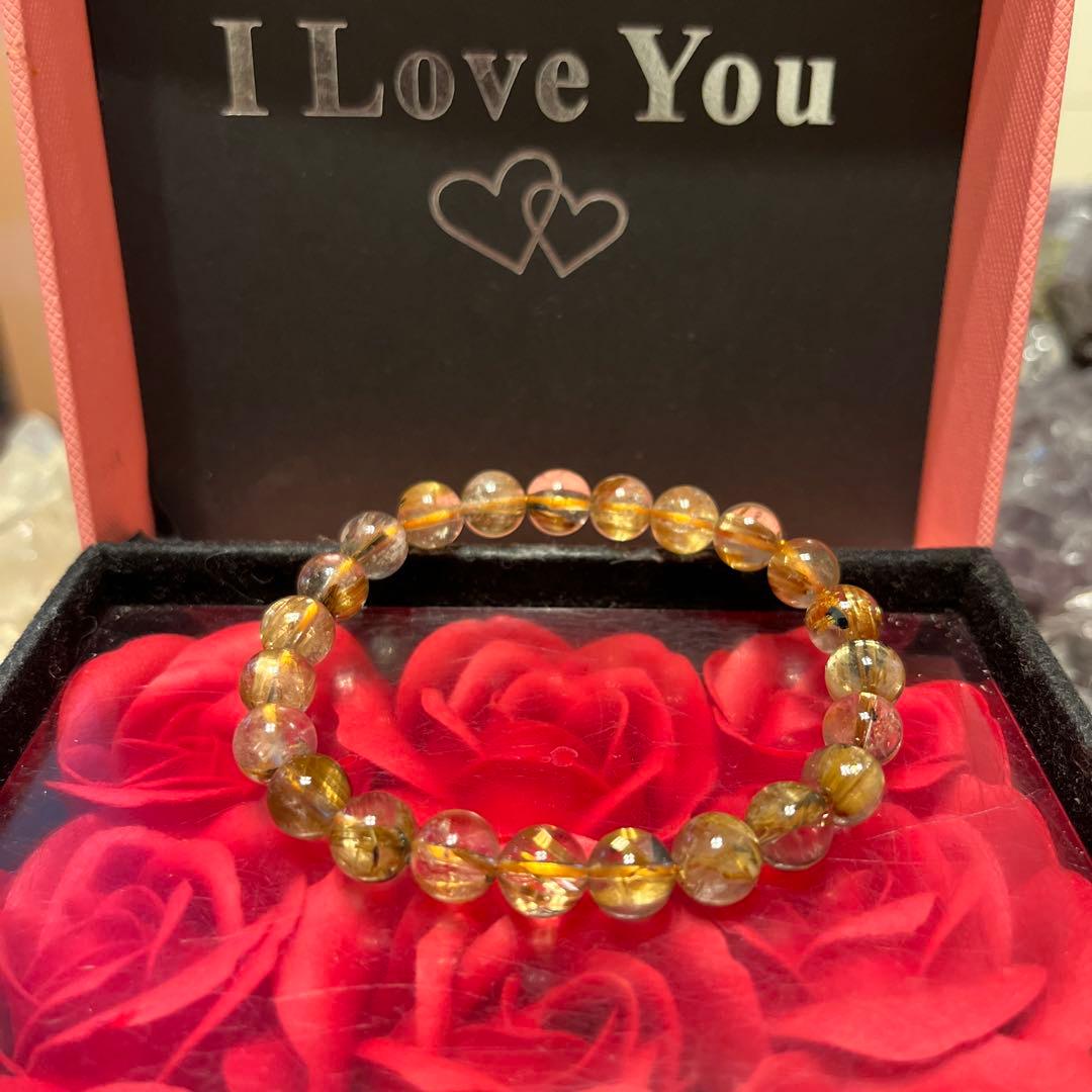 天然石ブレスレット　タイチンルチルクォーツ ゴールドルチルクォーツ