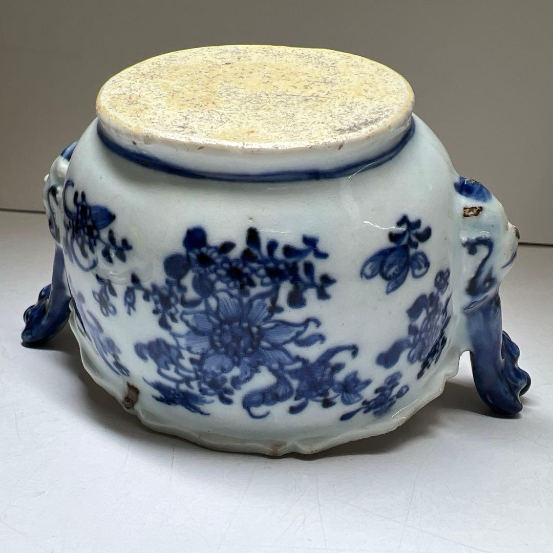 中国明末清朝時代　古染付極上手　替火屋付香炉　共箱　東Y8-0313☆2F