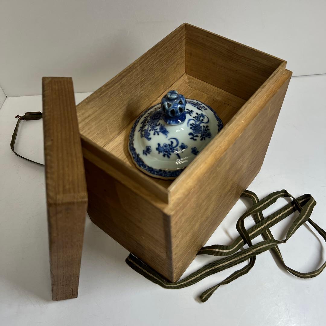 中国明末清朝時代　古染付極上手　替火屋付香炉　共箱　東Y8-0313☆2F