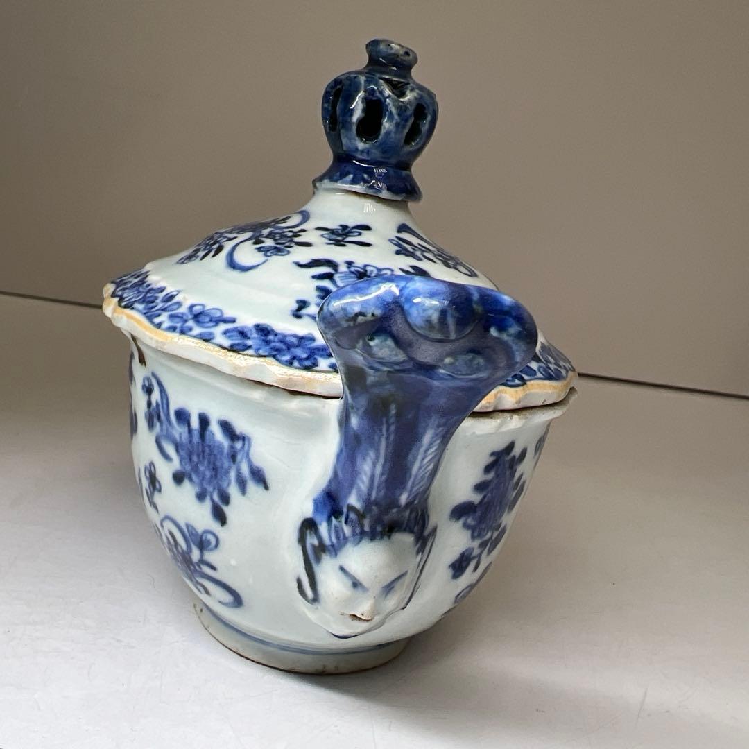 中国明末清朝時代　古染付極上手　替火屋付香炉　共箱　東Y8-0313☆2F