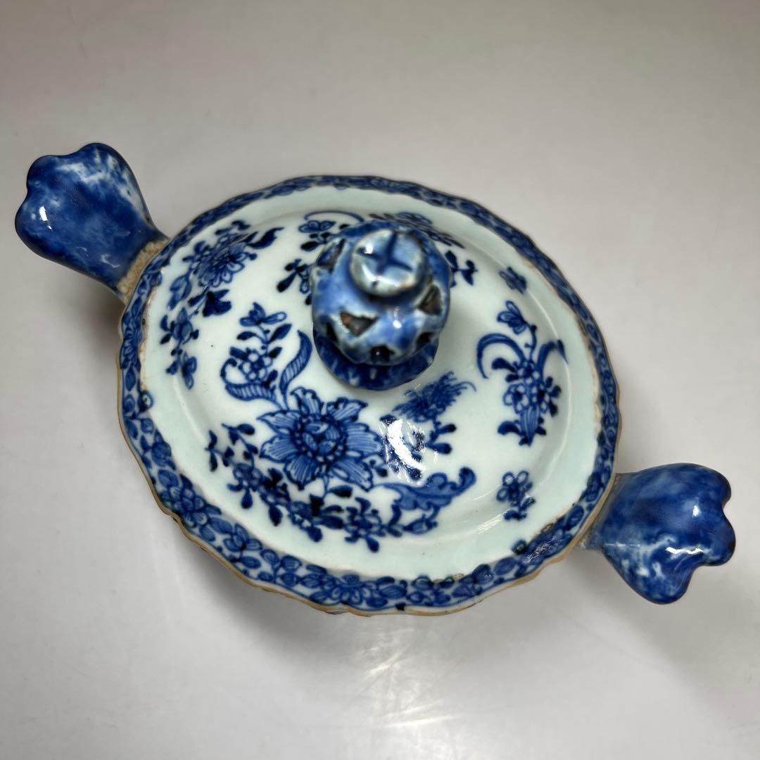 中国明末清朝時代　古染付極上手　替火屋付香炉　共箱　東Y8-0313☆2F