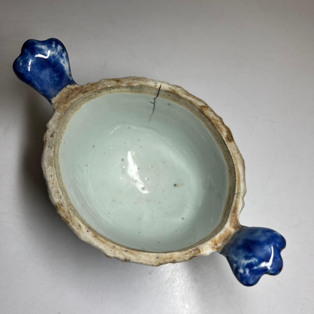 中国明末清朝時代　古染付極上手　替火屋付香炉　共箱　東Y8-0313☆2F