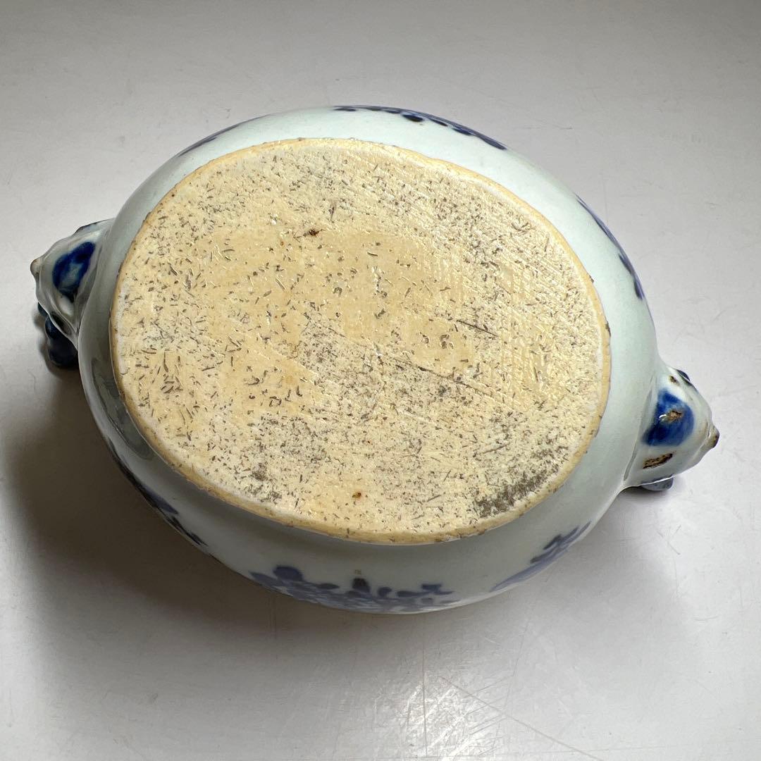 中国明末清朝時代　古染付極上手　替火屋付香炉　共箱　東Y8-0313☆2F